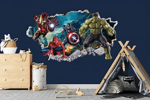 Avengers 3D Wall Decal Hulk Spiderman Iron Man Captain America Superheroes Coming Out 3D Smashed Wall Sticker - BR157 - Etsy