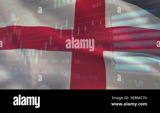 St George Cross flag waving over market graph, showing candlesticks, numeric data. Patriotism, finance, data visualization, digital art, analysis, investment, technology Stock Video Footage - Alamy
