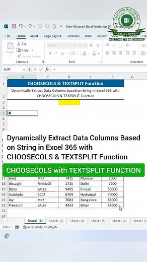 CHOOSECOLS with TEXTSPLIT Function |Dynamically Extract Data Columns Based on String in Excel 365 with CHOOSECOLS & TEXTSPLIT Function 📊📈💻 #excel #msexcel #exceltricks #exceltips #exceltutorials #excelformula #excelhacks #ChoosecolsFunction #textsplitformula #excelfunction #facebookreelsviral #extractdata #shortcutkeytricks #tutorials #computertips #fbreelsfypシ゚viralシ | learn Excel with Bapi Sardar