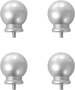 Plastic Curtain Rod Finials, 4 Pcs Ball Shape for 5/8 Inch Rod, M5 Thread Dia (Silver)