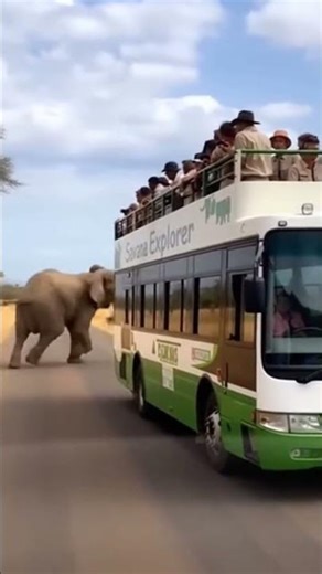 Massive Elephant Charges Tour Bus
