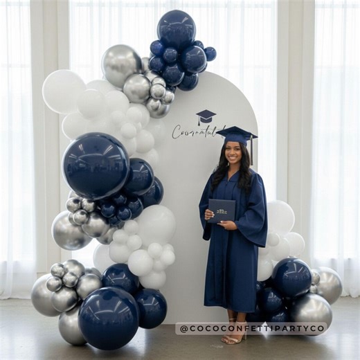 Navy, Silver, and White DIY Balloon Garland Kit - Graduation & Party Backdrop - Etsy