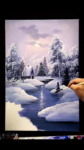 18K views · 703 reactions | Snowy landscape  #fbreelsvideo #landscspepainting #paintingdetails #natureartist | RomArt 16:16 | Facebook