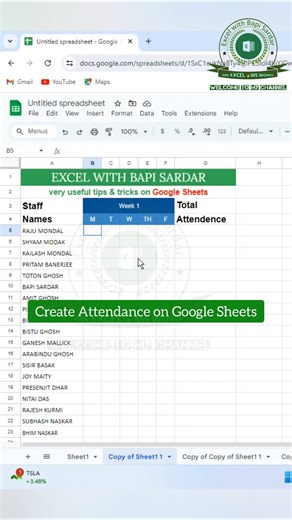 Create Attendance Sheet on Google Sheets in easy way! #AttendanceSheet #GoogleSheetsTips