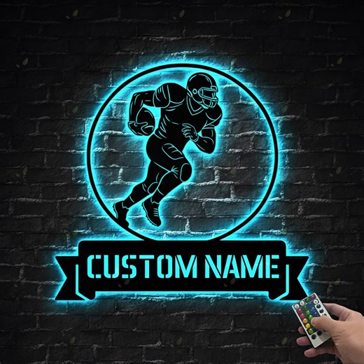 Custom Football Player Metal Sign, Personalized Football Name Sign, LED Backlit Wall Art, Football Player Decor, Sports Room Decor - Etsy