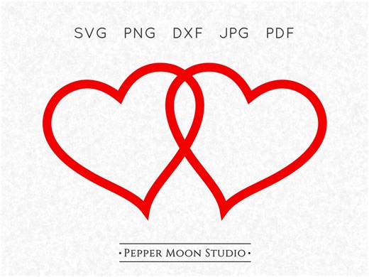 Double Heart SVG | Two Linked Locked Joined | Outline Open Wedding Anniversary | Svg Png Dxf Pdf Jpg Vector Files | Instant Digital Download - Etsy