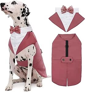 Kuoser Dog Tuxedo Dog Suit and Bandana Set, Dogs Tuxedo Wedding Party Suit, Doggy Prince Bow Tie Shirt Formal Pet Wedding Attire for Large Medium and Small Dogs Golden Retriever Samo Bulldogs
