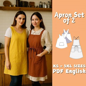 Women Apron Sewing Pattern Set of 2 Criss Cross Apron & Pinafore Wraparound Kitchen Dress - Etsy