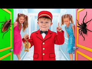 Les voisins de l'hôtel : aventure rigolote avec les filles | Vidéo comique pour enfants