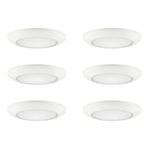 Check The Home Depot's Q&A Before Buying: Commercial Electric 6-Pack 4 in. LED Surface Mount Downlight Flush Mount Disk Light Fixture, 800 Lumens, Selectable CCT 2700K-5000K