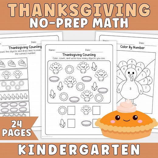 Thanksgiving No Prep Math Worksheet Bundle for Kindergarten | November Homeschool Worksheets, Fall Worksheet Bundle, Kindergarten Worksheet - Etsy