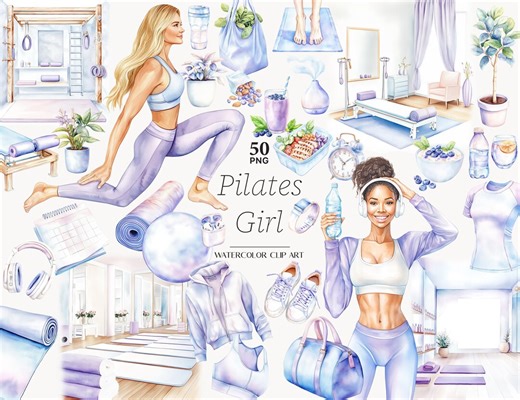 Pilates Girl Clipart Fitness Clip Art Yoga PNG Gym Illustrations Self Care Sport - Etsy
