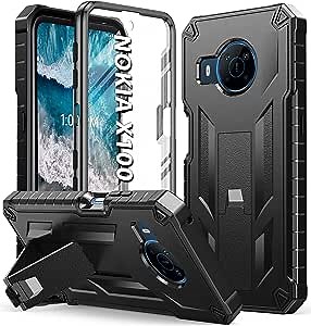 for Nokia X100 Case Protective Cover: TPU Soft Shockproof Protection | Matte Textured Shell - Heavy Duty Military Grade Durable Cell Phone Cases with Built-in Kickstand for Nokia X100 Mobile Black