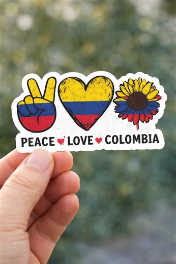 Peace Love Colombia Sticker - Colombian Flag Pride Decal - Sunflower Heart Waterproof Vinyl Sticker - Etsy