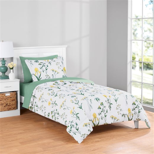 Mainstays All in One Reversible Comforter and Sheet set- 5 Piece, Twin, Golden Floral