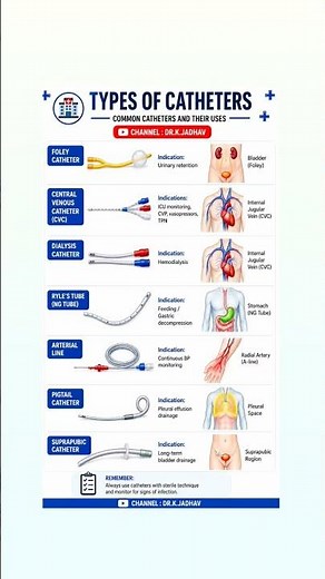 Types of Catheters Explained 💉 | Foley, CVC, Dialysis, NG Tube, Arterial Line | #catheter #education