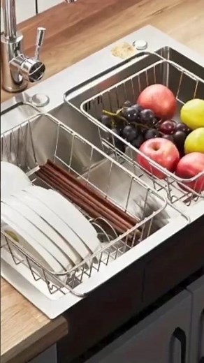Stainless Steel Drain Basket 3-in-1 Expandable Dish Drying Rack for Sink, Counter & Kitchen Use ✅
