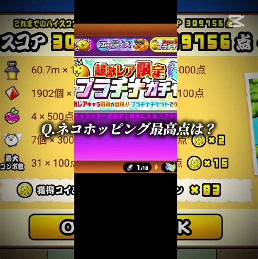 ネコホッピング最高点は？