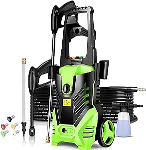 Homdox Pressure Washer Power Washer 1600W Electric Pressure Washer with,Hose Reel for Cars,Porch,Furniture，Time ATAC 13/17 Cleat, 13/17 Release Angle