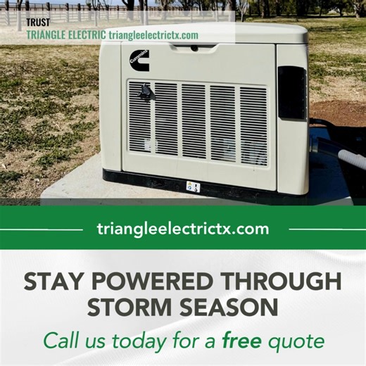 Don’t let storm season leave your home in the dark! ⛈️ With a Cummins standby generator installed by Triangle Electric, you’ll have peace of mind knowing your power will stay on — even when the grid goes out. ✅ Automatic backup ✅ Reliable during severe weather ✅ Safe for your whole home  Call us today at (806) 376-9950 for a free quote and be storm-season ready! #HomeBackupPower #TriangleElectric #CumminsGenerators #StormPrep | Triangle Electric | Facebook