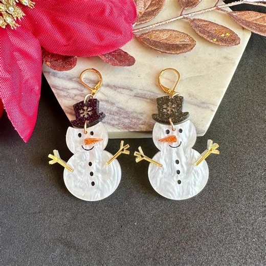 Glitter Snowman Earrings, Acrylic Winter Holiday Earrings - Etsy
