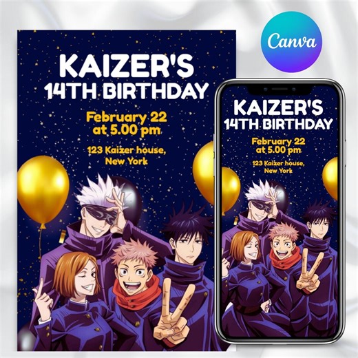 Jujutsu Kaisen Birthday Invitation, Anime Party, Editable Canva Template (digital Download) - Etsy
