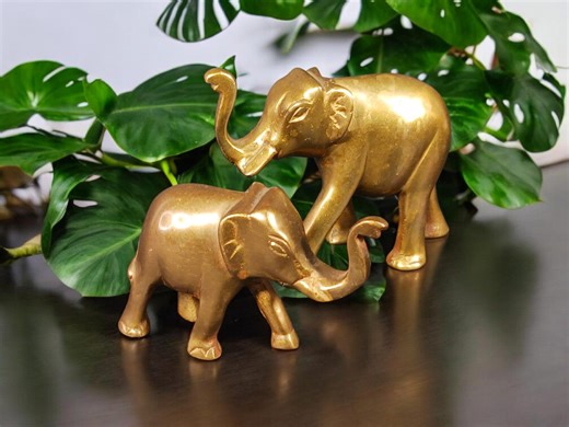 Vintage Solid Brass Elephant Figurines Pair Lucky Trunks – Gold Home Decor - Etsy