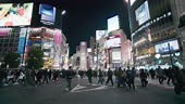 Timelapse view of the iconic Shibuya crossing at night in Shibuya...