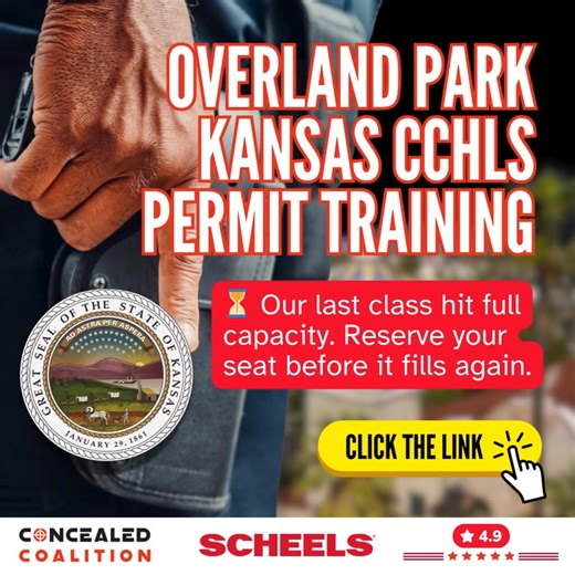 🚨 Calling all residents of Overland Park! Get certified to legally carry in Kansas and 38 other states. Join our expert-led training today. Get certified! Reserve your seat now! 👇 | Concealed Coalition