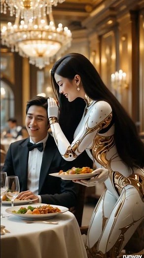 🏨🤖 Robot Girl Serving Food to a Customer in a Hotel 🍽️✨ #ai #wedding #humanoid