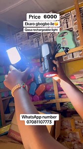 No NEPA, no problem. This Qasa rechargeable light gives bright, steady light when power fails. Long-lasting battery, easy to charge, and perfect for home, shop, or travel. Charge am once, enjoy light all night. #QasaLight #RechargeableLight #NoNEPANoProblem #BrightLight #EmergencyLight #HomeEssentials #AffordableGadgets #LightWhenYouNeedIt WhatsApp number:07081107773 Location:No 6 adeoyo road opposite matrix filling station ringroad Ibadan Telegram link :https://t.me/ayaadevarietiesstores Websit