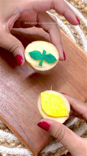 Block painting using potato stamps💛#homedecor paint blockprint #sustainability #fabricpainting #diy