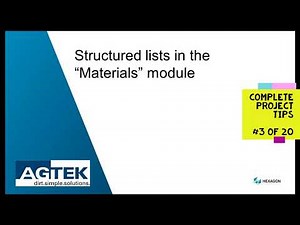 AGTEK TechTips across a project : #3 STRUCTURED LISTS in Materials