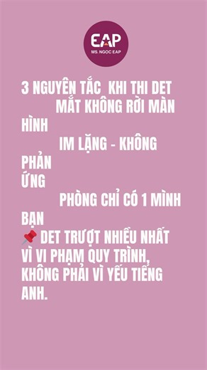 ❌ Rất nhiều bài Duolingo English Test (DET) bị INVALID không phải vì yếu tiếng Anh 👉 mà vì sai quy trình khi thi 5 lỗi nhỏ – mất luôn lệ phí & thời gian Xem kỹ TRƯỚC KHI BẤM START 👀 🎓 MS.NGỌC EAP – Global Partner Network 📩 Inbox để được hướng dẫn đăng ký & thi DET đúng chuẩn #MsNgocEAP #DuolingoEnglishTest #EnglishTestTips | Luyện Thi IELTS • PTE • LanguageCert Hải Phòng - Ms.Ngọc EAP