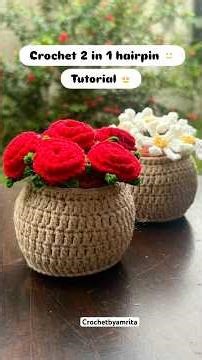 2 in 1 crochet hairpin tutorial ❤️hairpin/flowerpot ❤️ easy for beginners 😊detailed video uploaded