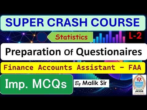 MCQ'S Preparation of Questionaires |JKSSB FAA Statistics |Finance Accounts Assistant| Previous paper