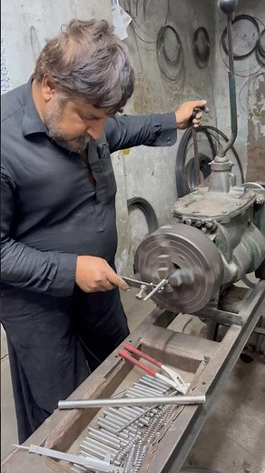Steel wire spring making on old vintage lathe by hand #shorts