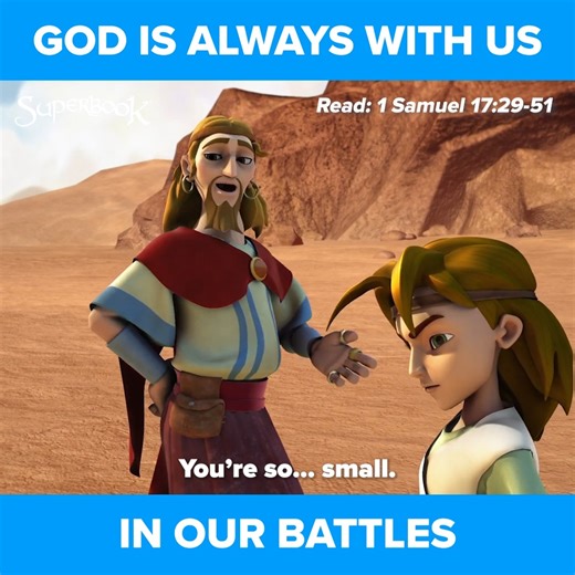 Hey, #SuperParents! Here's a reminder that you can overcome challenges in life with God's strength, just as David defeated Goliath. 💪🏽🙌🏽☝🏽 . . . . . SUPERBOOK Bringing Bible Stories and Jesus' love to kids everywhere Series App Academy Outreach | Superbook