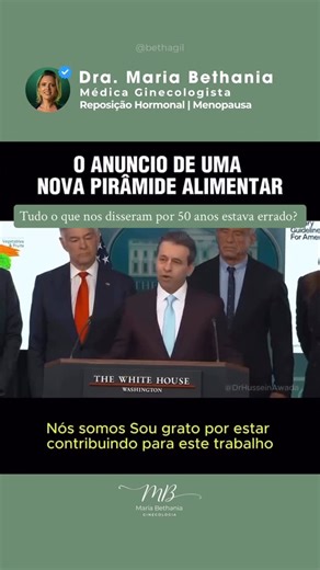 Dra Maria Bethania | Reposição Hormonal | Menopausa - Niterói on Instagram: "A Pirâmide Alimentar dos EUA virou de cabeça para baixo. E isso muda tudo. 🇺🇸📉 Acabaram de ser divulgadas as novas diretrizes alimentares americanas e elas rompem com décadas de conselhos tradicionais. O que antes era a base (grãos e carboidratos), agora foi drasticamente reduzido. O que diz a nova “Pirâmide Invertida”? 🥩 Proteína é prioridade: A nova base da alimentação sugerida são proteínas (incluindo carne verme