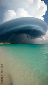 Cyclonic spiral view: vortex alignment, cloud swirl, satellite image, storm trail, pressure map, hurricane loop, wind figure, tropical body, air bend, thunder core, atmospheric curve, sky feature Stock Video