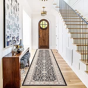 Washable Runner Rug 2x10 - Hallway Runner Rug Kitchen Rugs and Mats Non Skid Washable Waterproof Carpet Runner for Living Room Bedroom Bathroom (Black, 2X10)