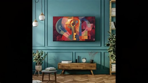 An Abstract Key, Cubist Painting, Tv Frame Art, Television Picture Frame, Canvas, Samsung Frame Tv, - Etsy