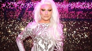Towie's Harry Debridge glams up for Towie filming in ice blonde wig and gown