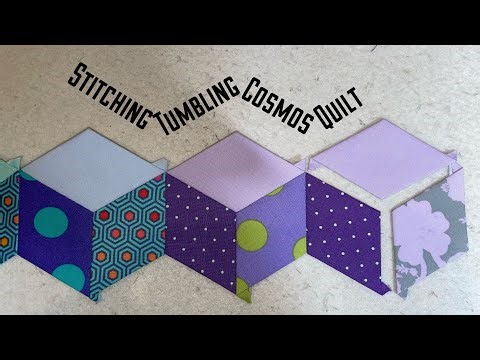 Stitching tumbling cosmos quilt pattern, tumbling block, English paper piecing, EPP