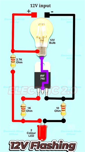 12V Flashing Circuit Using IRF740 MOSFET #viral #electronics #electronic #diyelectronics #schematic #Schematic #schematicdesign #schematics #schema #LED #diyelectronic #schemamarkup #electrónica #electronicsprojects #diyprojects #diyproject #diagram #circuit | Electric 2.0