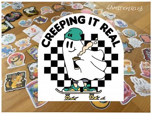 Creeping It Real Ghost Sticker Cute Skater Ghost Vinyl Waterproof or Matte Paper Sticker for Laptop Water Bottle Halloween Vibe - Etsy
