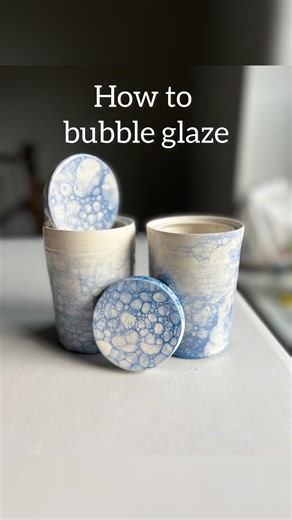 Anjali | ceramic artist on Instagram: "Bubble glazing - How to ? Use any underglaze of your choice! I am using Mayco’s kings blue underglaze 🗯️Ratio to glaze🗯️ 💭 2 squirts of dish soap 💭 1 spoon of underglaze 💭 3 spoons of water Mix it up and blow bubbles continuously on bisque ware 💭 Let it pop naturally 💭 Once dry , apply clear glaze and fire it to cone 5. Thanks Clayking @claykingceramics for sponsoring today’s video. Check out their website for more tools and glazes. You also get a di