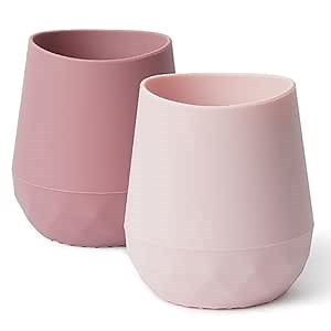 Seposeve Silicone Baby Cups for 6-12 Months, 12-24 Months, Pack of 2 Tiny Open Training Silicone Cup for Toddler, Baby Mouth-Like Design, with Capacity Markings, Purple Pink
