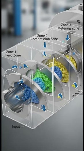 3 Zones Inside Extruder Screw #extrusionprocess #factorytips #manufacturing #petrusion