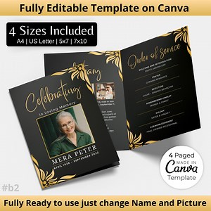 Funeral Programs Template Obituary Template for Funeral Memorial Program Blue Funeral Program Announcement Editable Printable Funeral - Etsy